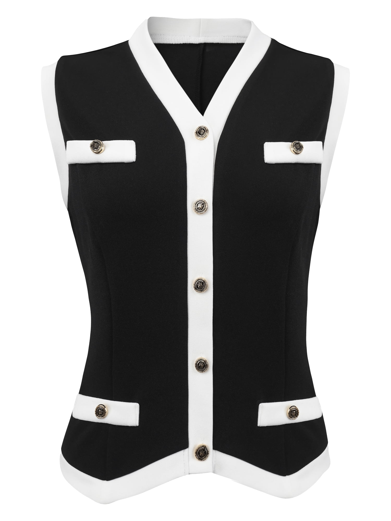 DARING DIVA Women's Button Down Waistcoat Tops V-Neck Classy Sleeveless Vest S Black