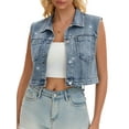thumbnail image 1 of DARING DIVA Women's Button Down Washed Sleeveless Jean Jacket S Gray Blue, 1 of 7