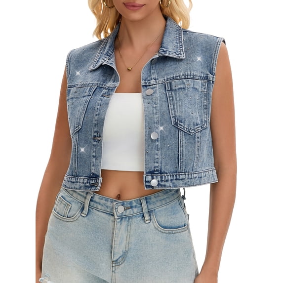 DARING DIVA Women's Button Down Washed Sleeveless Jean Jacket S Gray Blue