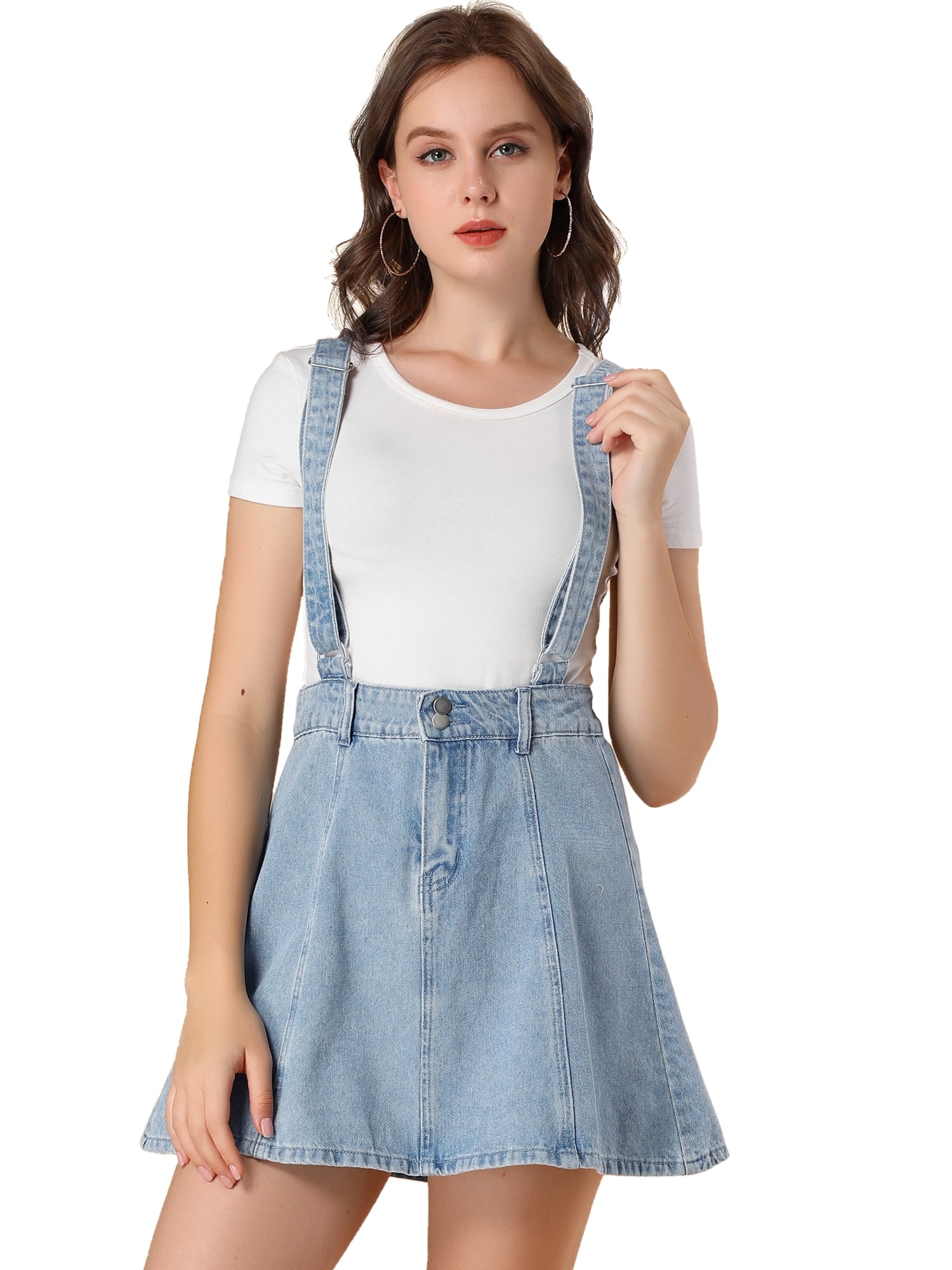 DARING DIVA Women's Button Front A Line Mini Suspender Skirt S Blue