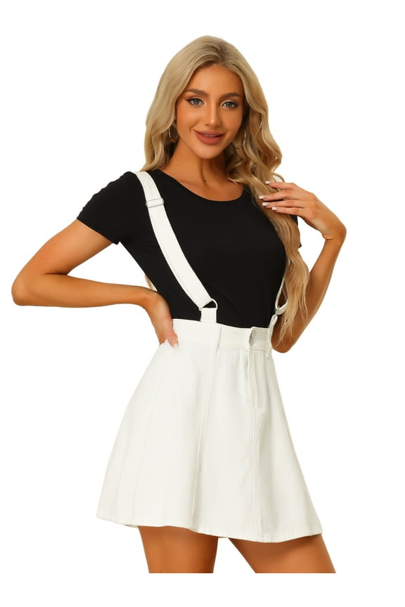 Women's Button Front A Line Mini Suspender Skirt S White
