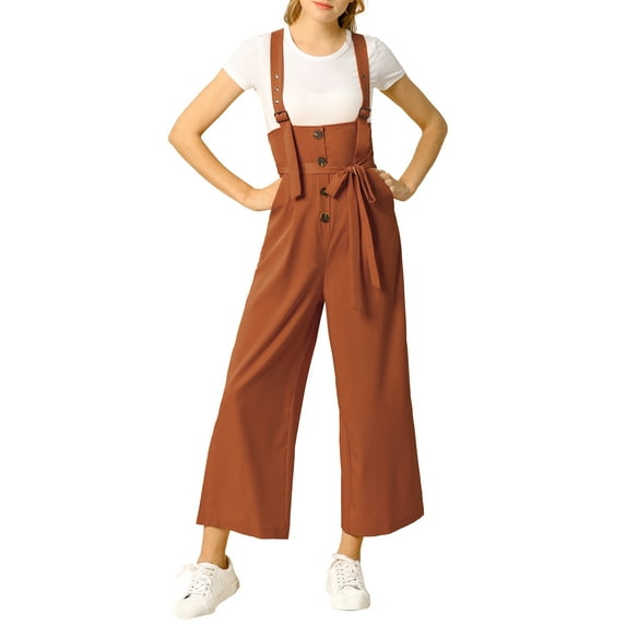 DARING DIVA Women's Button Front High Waist Belted Overall Jumpsuit XS Brown