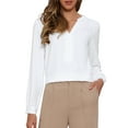 thumbnail image 1 of DARING DIVA Women's Button Front V Neck Long Sleeve Formal Top L White, 1 of 6