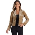 thumbnail image 1 of DARING DIVA Women's Button Front Velvet Blazer Lapel Crop Suit Jacket S Khaki, 1 of 6