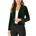 thumbnail image 1 of DARING DIVA Women's Button Front Velvet Blazer Lapel Crop Suit Jacket XL Green, 1 of 6