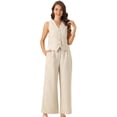 thumbnail image 1 of DARING DIVA Women's Button Front Vest Wide Leg Pants Matching Sets XS Apricot, 1 of 6