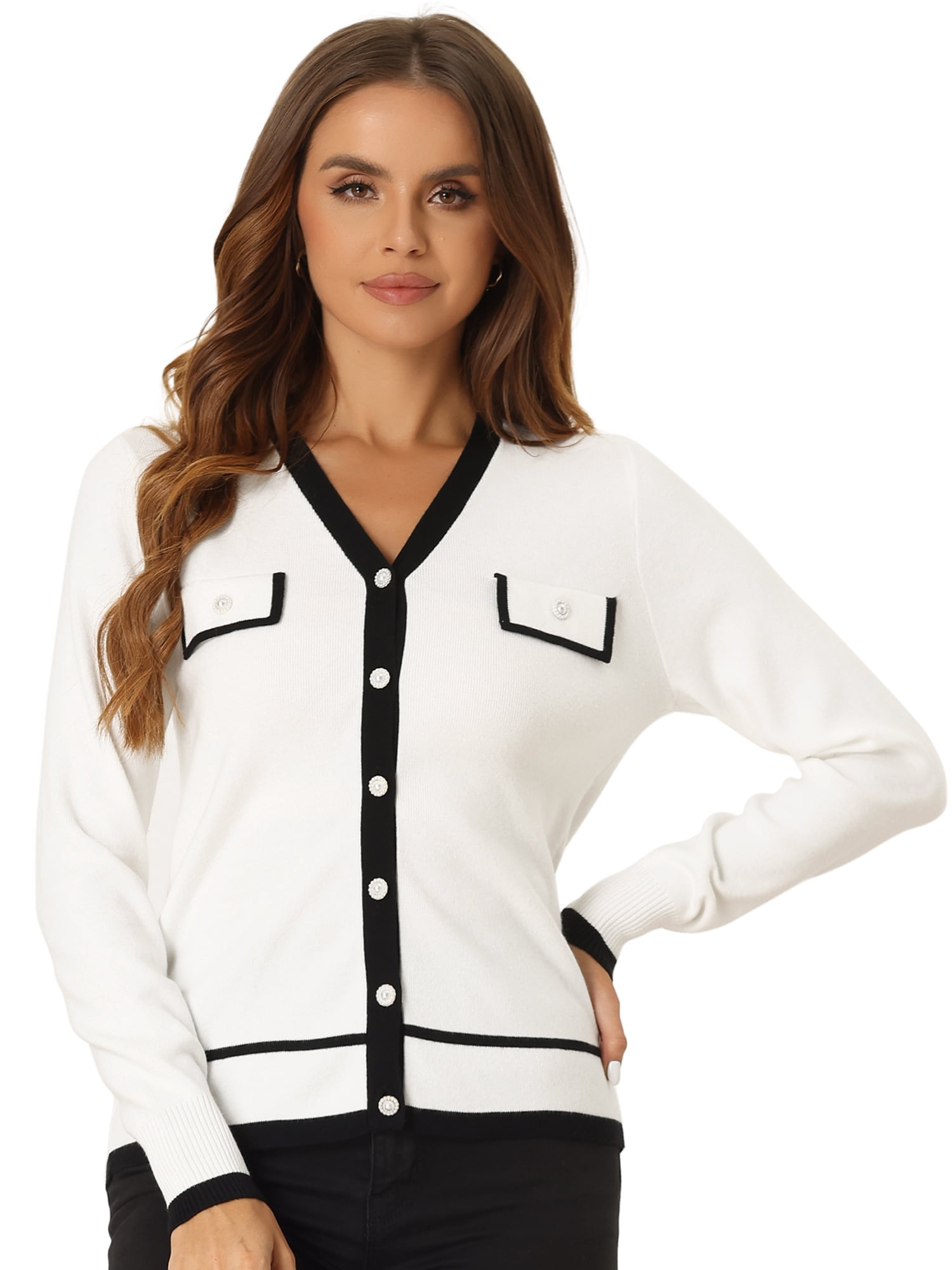 DARING DIVA Women's Button Knit Cardigan Christmas Sweater S White