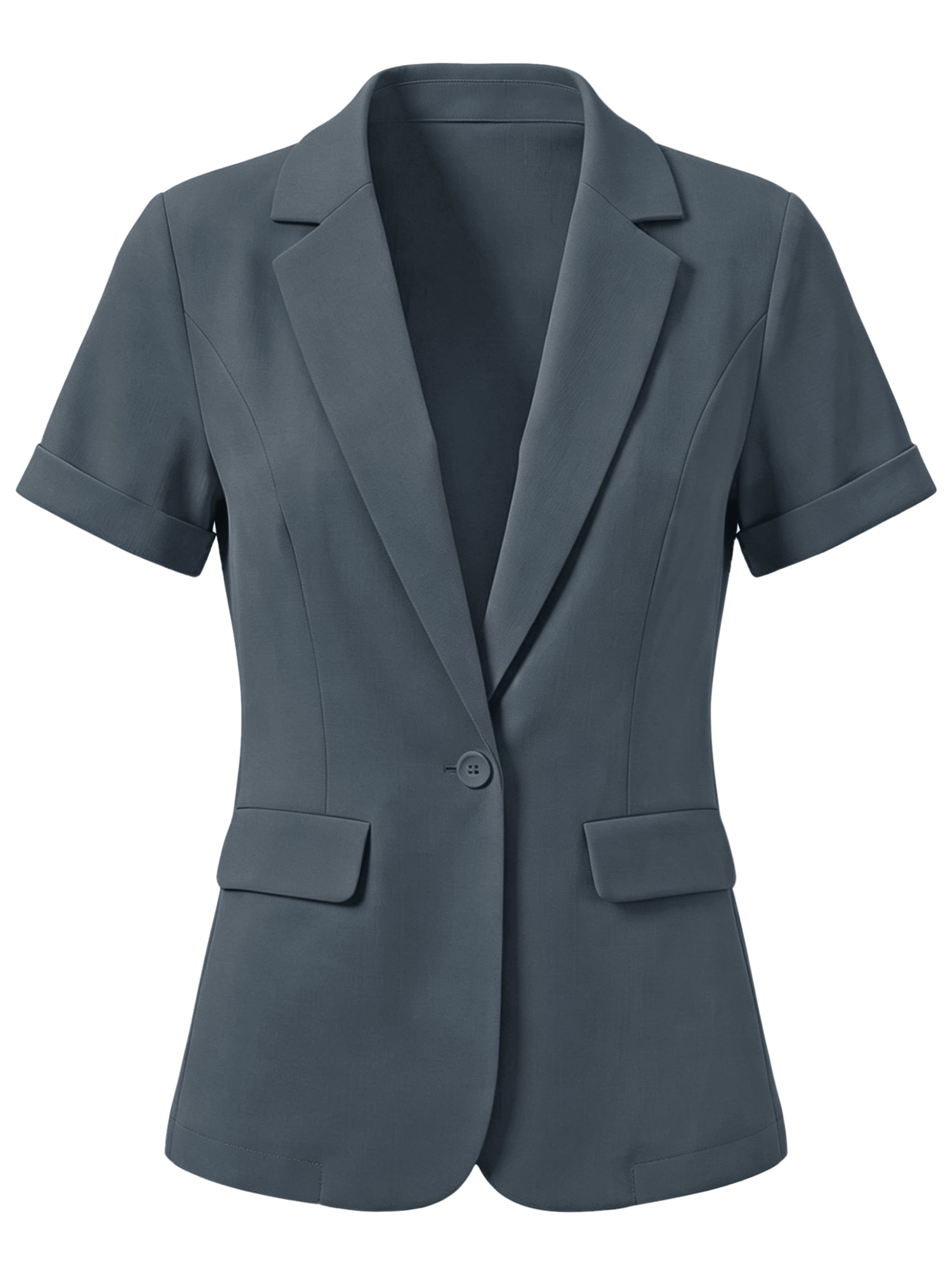 DARING DIVA Women's Button Office Business Short Sleeve Blazer S Dark Gray