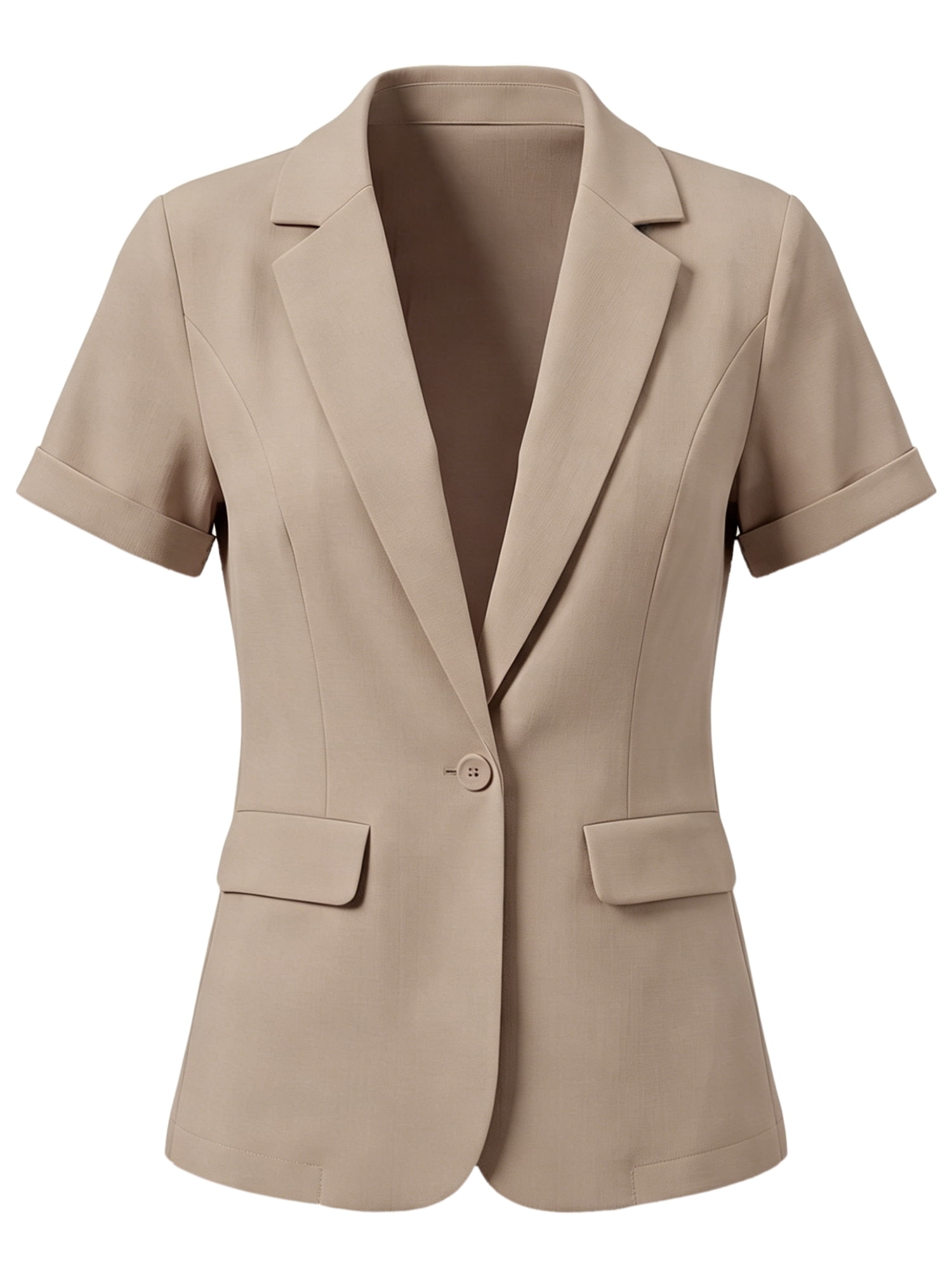 DARING DIVA Women's Button Office Business Short Sleeve Blazer S Dark Khaki
