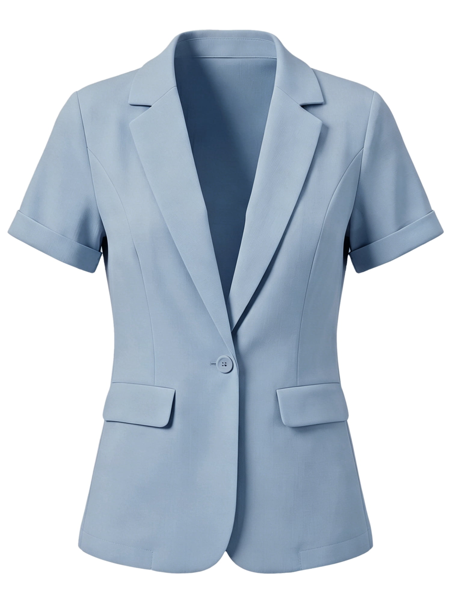 DARING DIVA Women's Button Office Business Short Sleeve Blazer S Dusty Blue