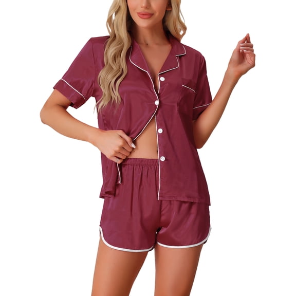 DARING DIVA Women's Button Up Pajamas Sleepwear Tops with Shorts Sets Red M