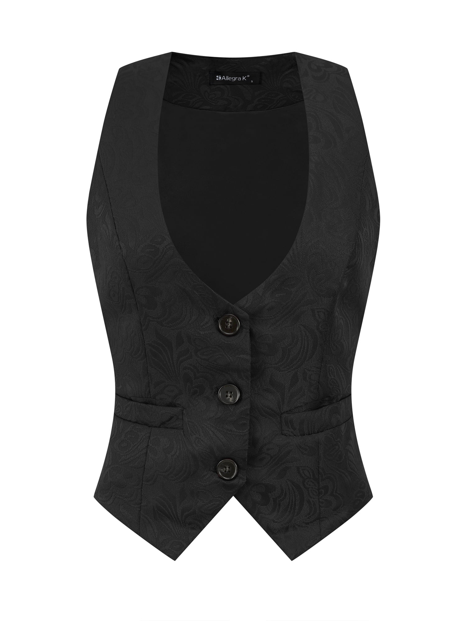 DARING DIVA Women's Button Up Steampunk Jacquard Sleeveless Suit Vest 3XL Black