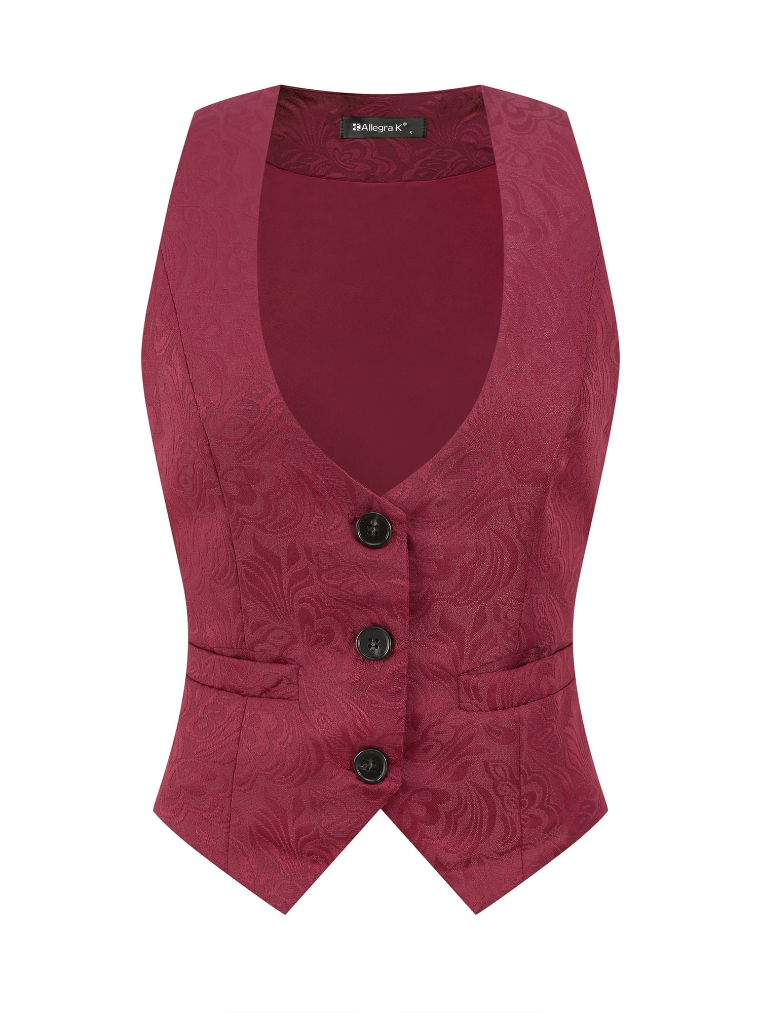 DARING DIVA Women's Button Up Steampunk Jacquard Sleeveless Suit Vest 3XL Burgundy
