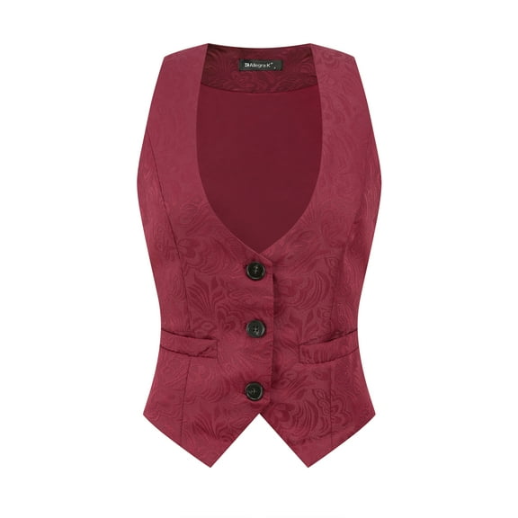 DARING DIVA Women's Button Up Steampunk Jacquard Sleeveless Suit Vest 3XL Burgundy