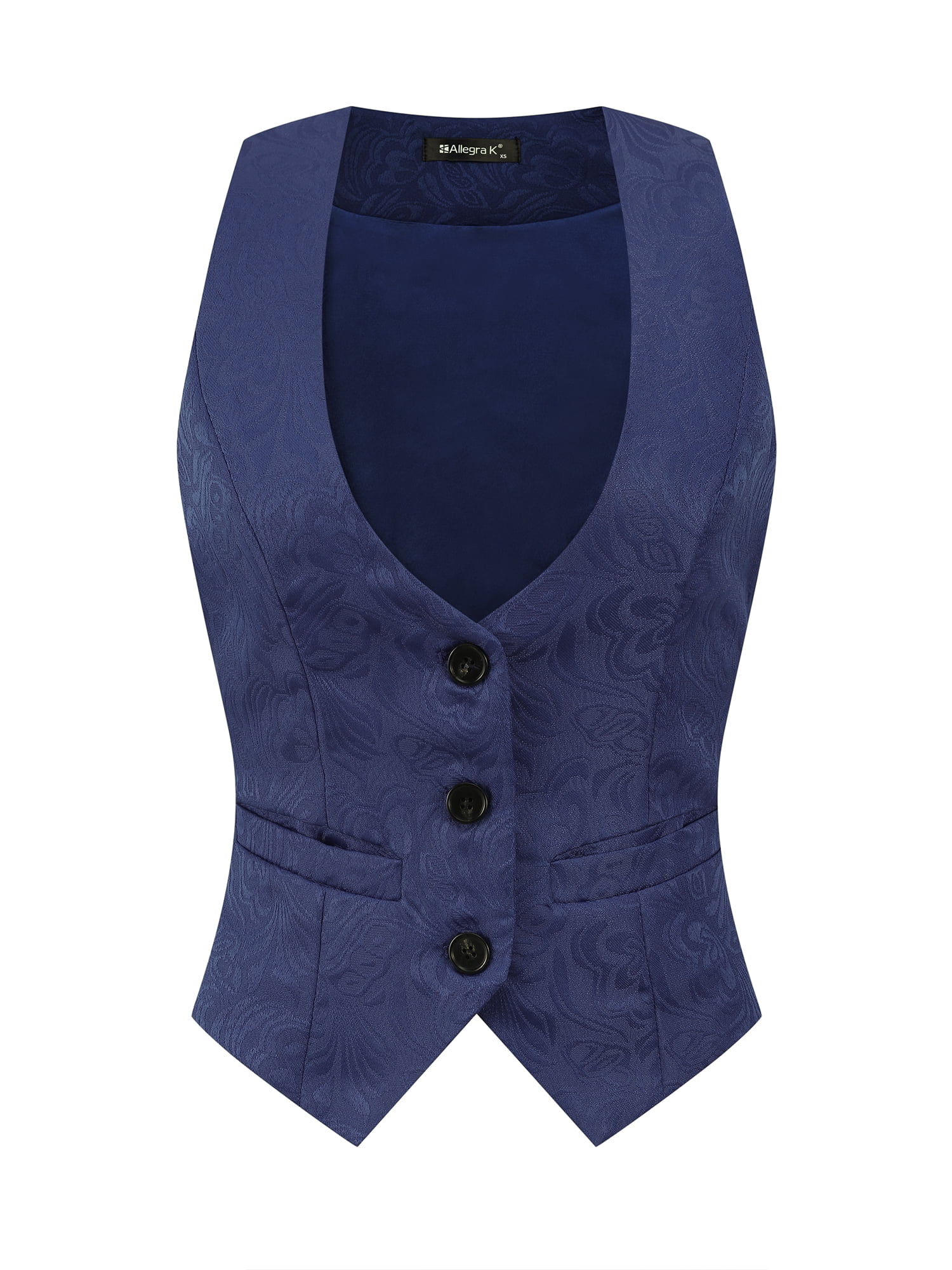 DARING DIVA Women's Button Up Steampunk Jacquard Sleeveless Suit Vest L Dark Blue