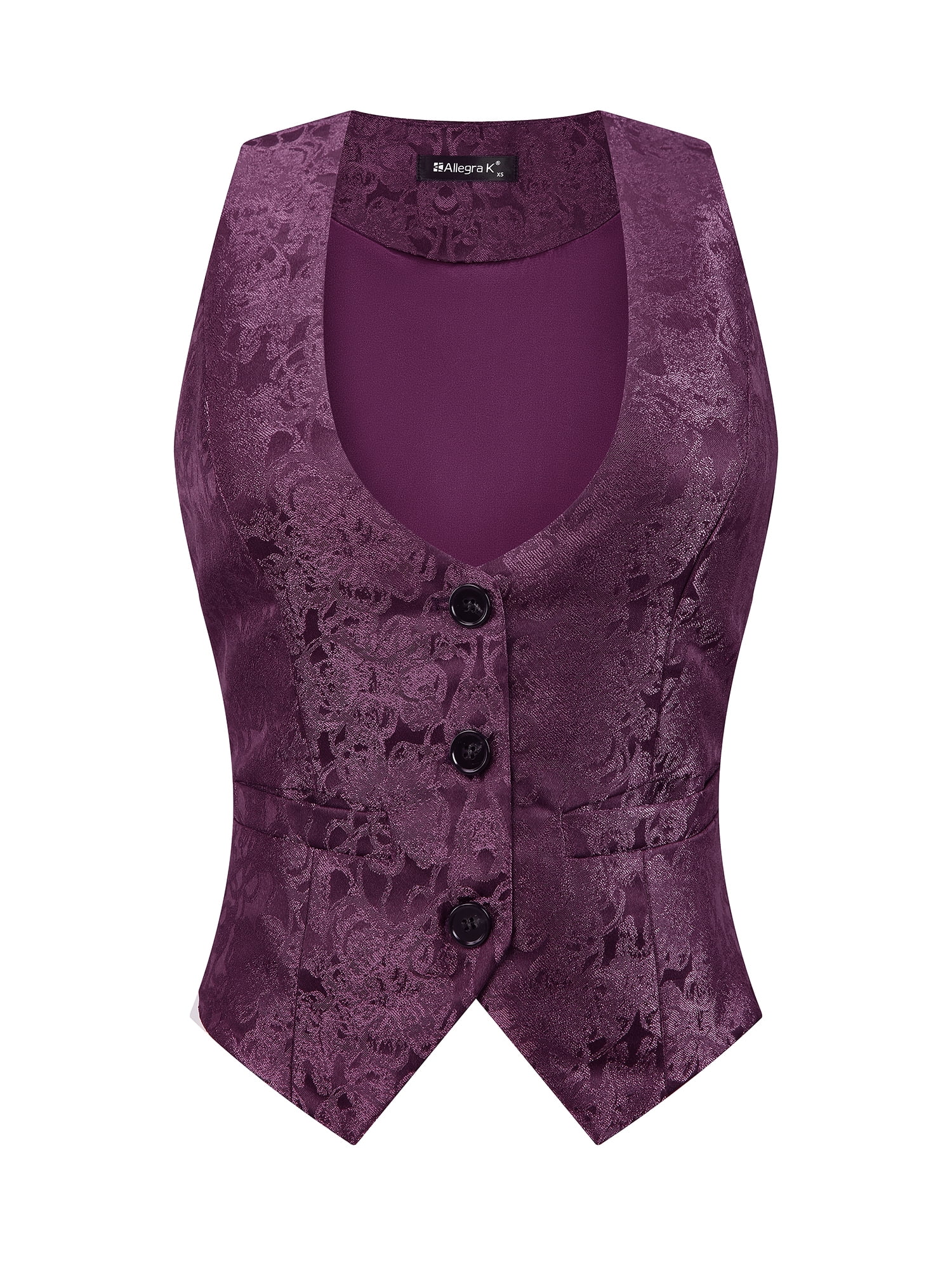 DARING DIVA Women's Button Up Steampunk Jacquard Sleeveless Suit Vest L Dark Purple