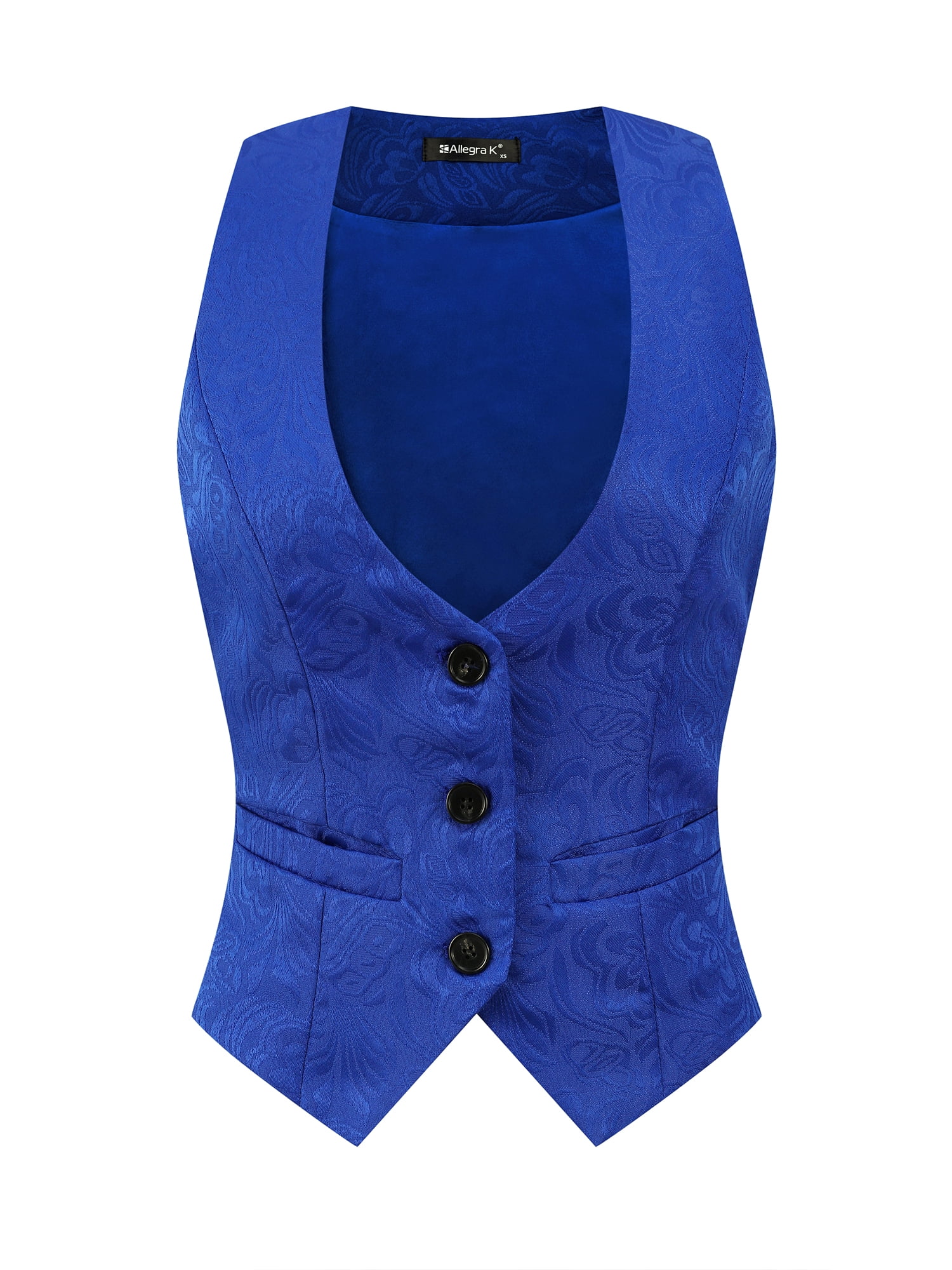 DARING DIVA Women's Button Up Steampunk Jacquard Sleeveless Suit Vest M Royal Blue
