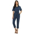 thumbnail image 1 of DARING DIVA Women's Button Up Tie Waist Jumpsuit with Pockets S Dark Blue, 1 of 6