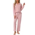 thumbnail image 1 of DARING DIVA Women's Button Up Tops with Pants Pajama Sets L Light Pink, 1 of 7