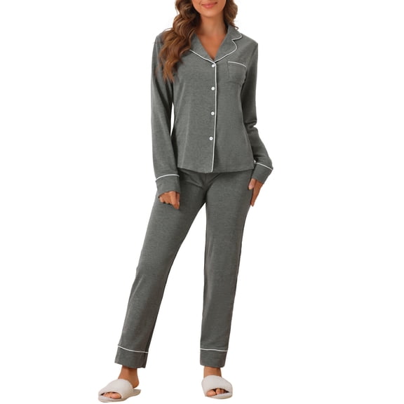 DARING DIVA Women's Button Up Tops with Pants Pajama Sets S Gray