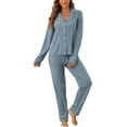 thumbnail image 1 of DARING DIVA Women's Button Up Tops with Pants Pajama Sets XL Blue, 1 of 6