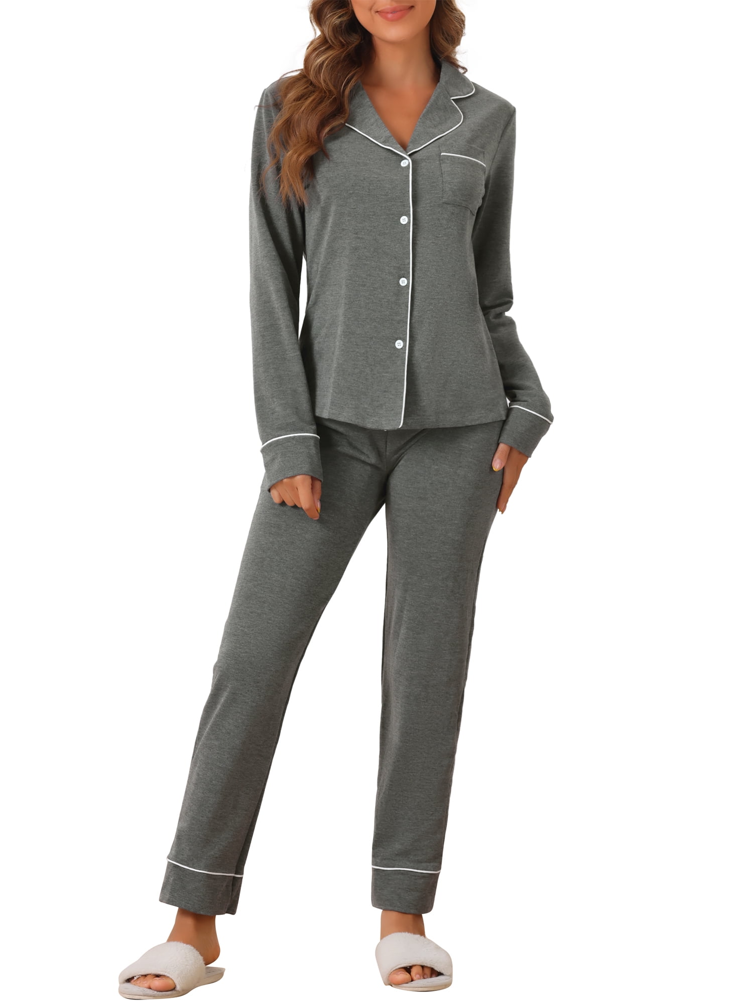 DARING DIVA Women's Button Up Tops with Pants Pajama Sets XS Gray