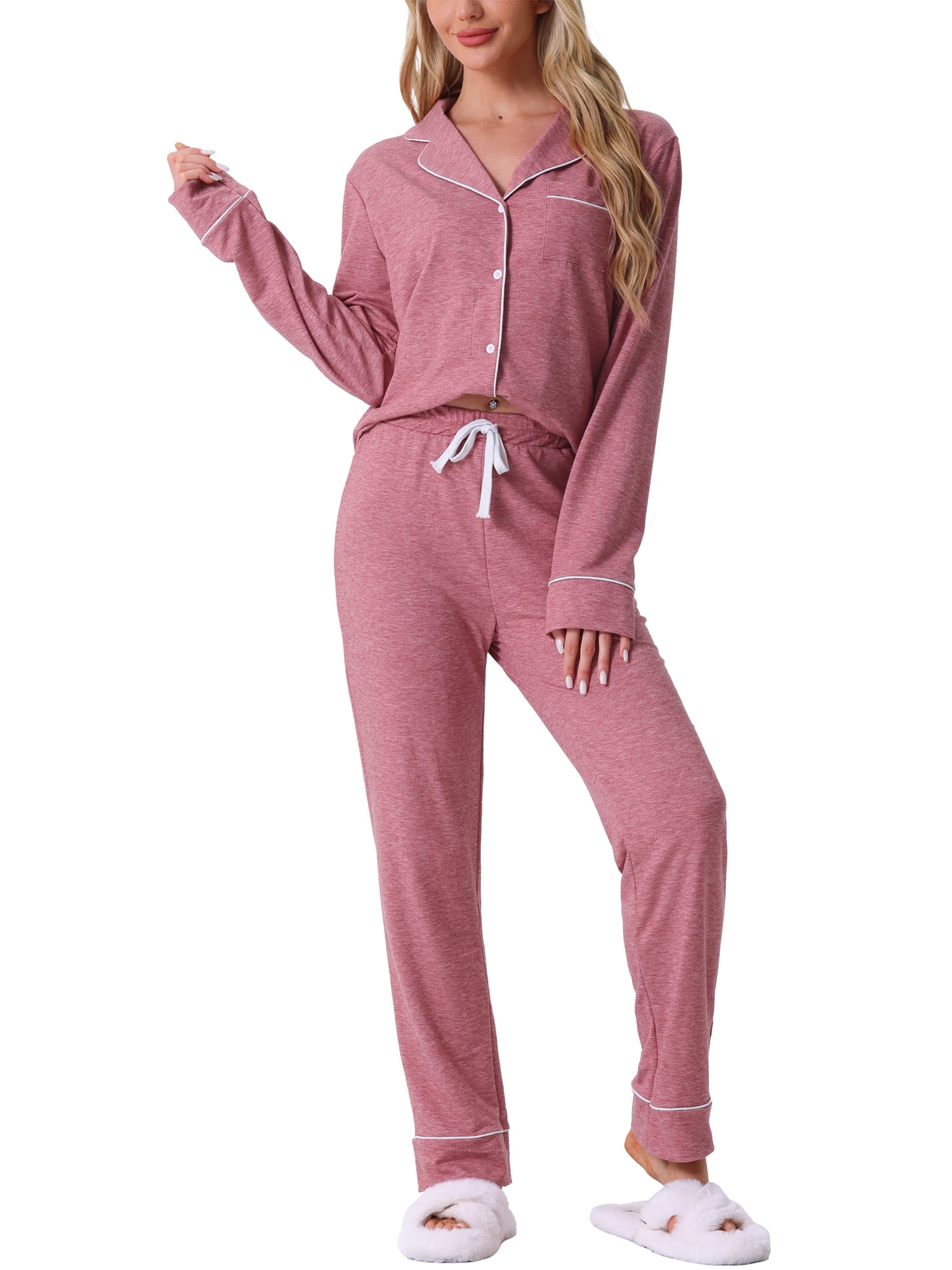 DARING DIVA Women's Button Up Tops with Pants Pajama Sets XS Pink