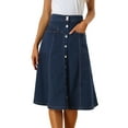 thumbnail image 1 of DARING DIVA Women's Buttons Front A-Line Flowy Midi Skirts with Pocket M Dark Blue, 1 of 6