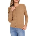 thumbnail image 1 of DARING DIVA Women's Cable Knit Button Down Long Sleeve Cardigan Sweater L Light Brown, 1 of 6