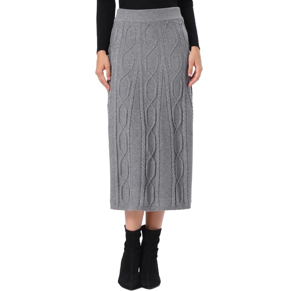 DARING DIVA Women's Cable Knit Sweater Skirt A-Line Ribbed Knit Midi Skirt M Gray