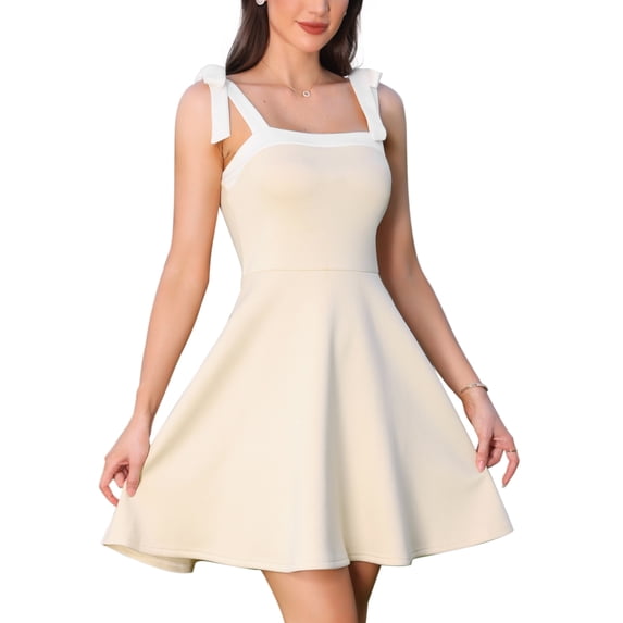 DARING DIVA Women's Cami Tie Shoulder Square Neck Mini Dress XS Beige