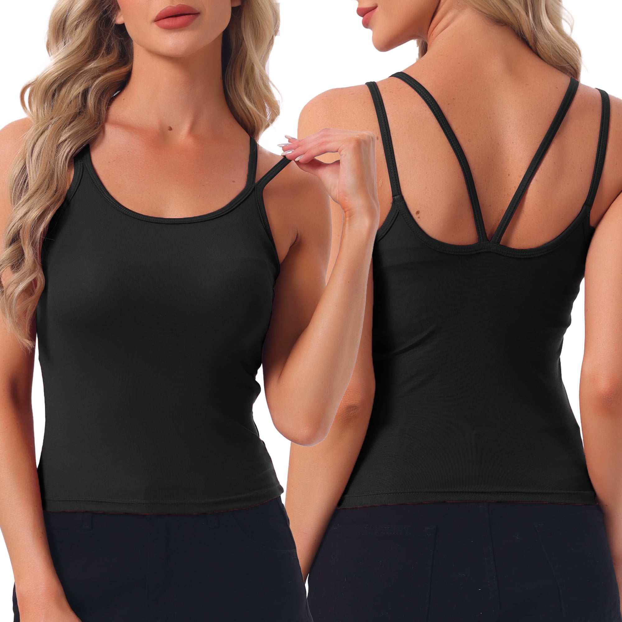 DARING DIVA Women's Camisole Lounge Built-in Bra U Back Tank Tops M Black