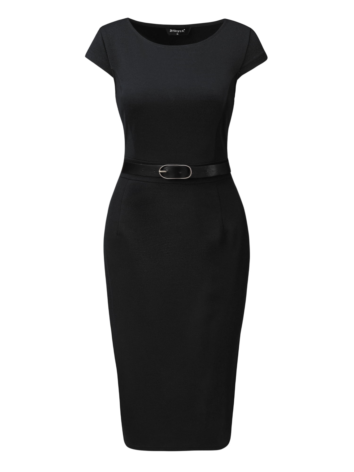 DARING DIVA Women's Cap Sleeve Boat Neck Pencil Dresses L Black
