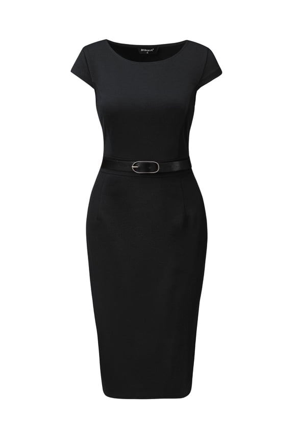 Women's Cap Sleeve Boat Neck Pencil Dresses L Black