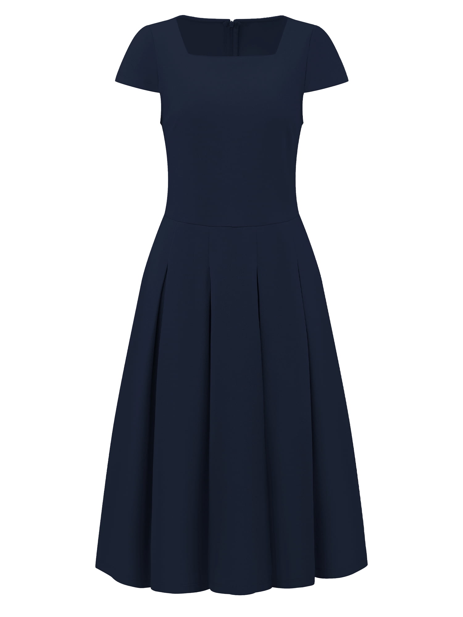 DARING DIVA Women's Cap Sleeve Flare Dress Square Neck Work Pleated Dresses XL Navy Blue