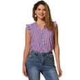 thumbnail image 1 of DARING DIVA Women's Cap Sleeve Plaid Gingham Ruffle Blouse L Purple, 1 of 6