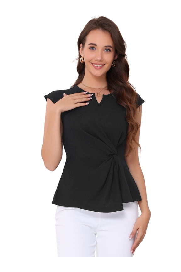 Women's Cap Sleeve Twist Front Office Dressy Tops XS Black