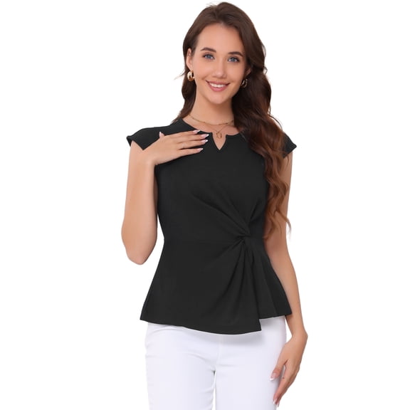 DARING DIVA Women's Peplum Tops Cap Sleeve Twist Front Top XS Black
