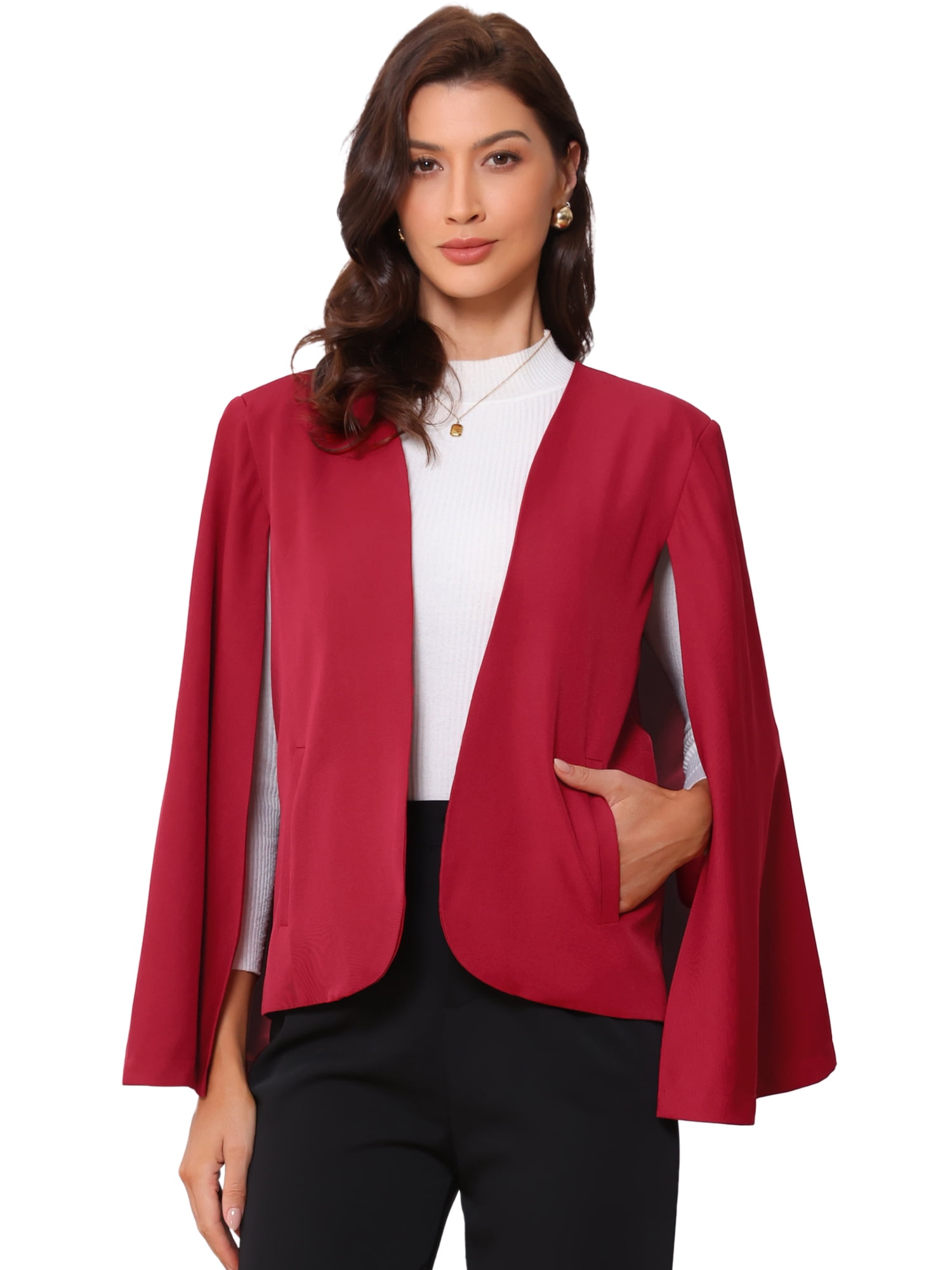 DARING DIVA Women's Cape Sleeve Business Work Open Front Casual Jacket Coat S Red