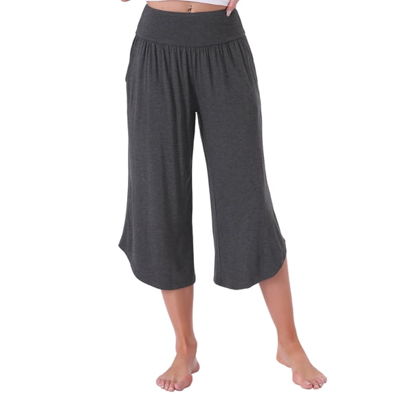 DARING DIVA Women's Capri Lounge Yoga Cropped Summer Casual Wide Leg Pants XL Gray