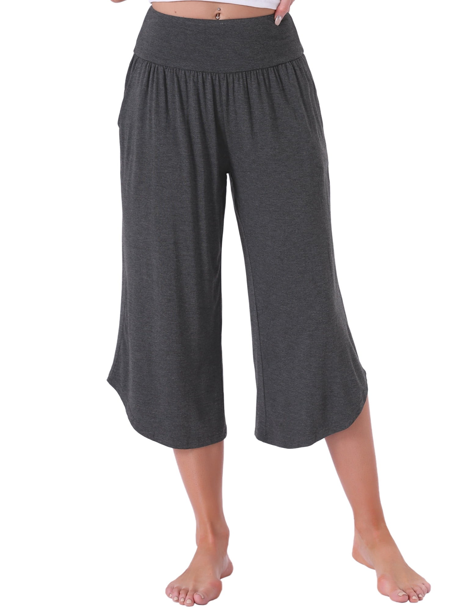 DARING DIVA Women's Capri Lounge Yoga Cropped Summer Casual Wide Leg Pants XS Gray