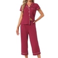 thumbnail image 1 of DARING DIVA Women's Capri Pajamas Short Sleeve Button Down Tops with Pants Set M Red, 1 of 7