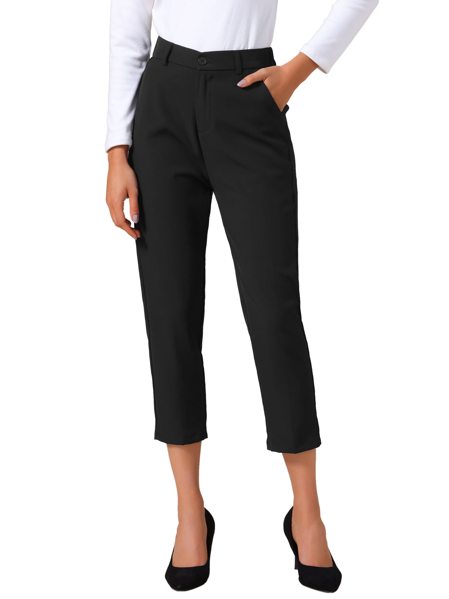 DARING DIVA Women's Capri Pants High Waist Cropped Pants with Pockets Medium Black