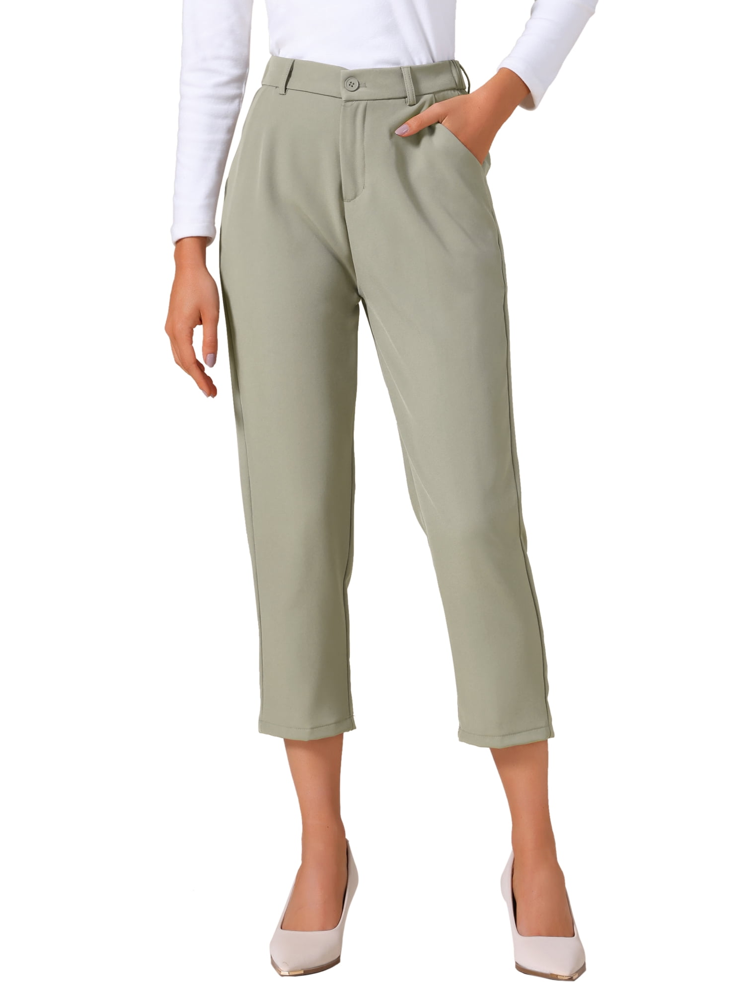 DARING DIVA Women's Capri Pants High Waist Cropped Pants with Pockets X-Large Khaki