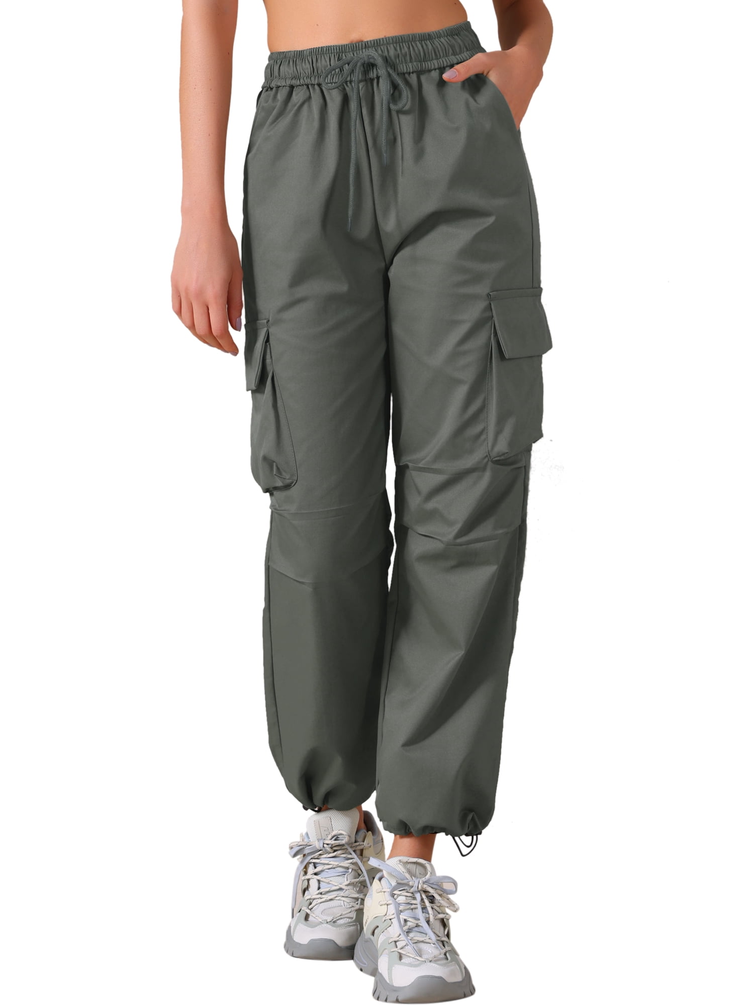 DARING DIVA Women's Cargo Joggers Streetwear Pockets Casual Pants Small Grey
