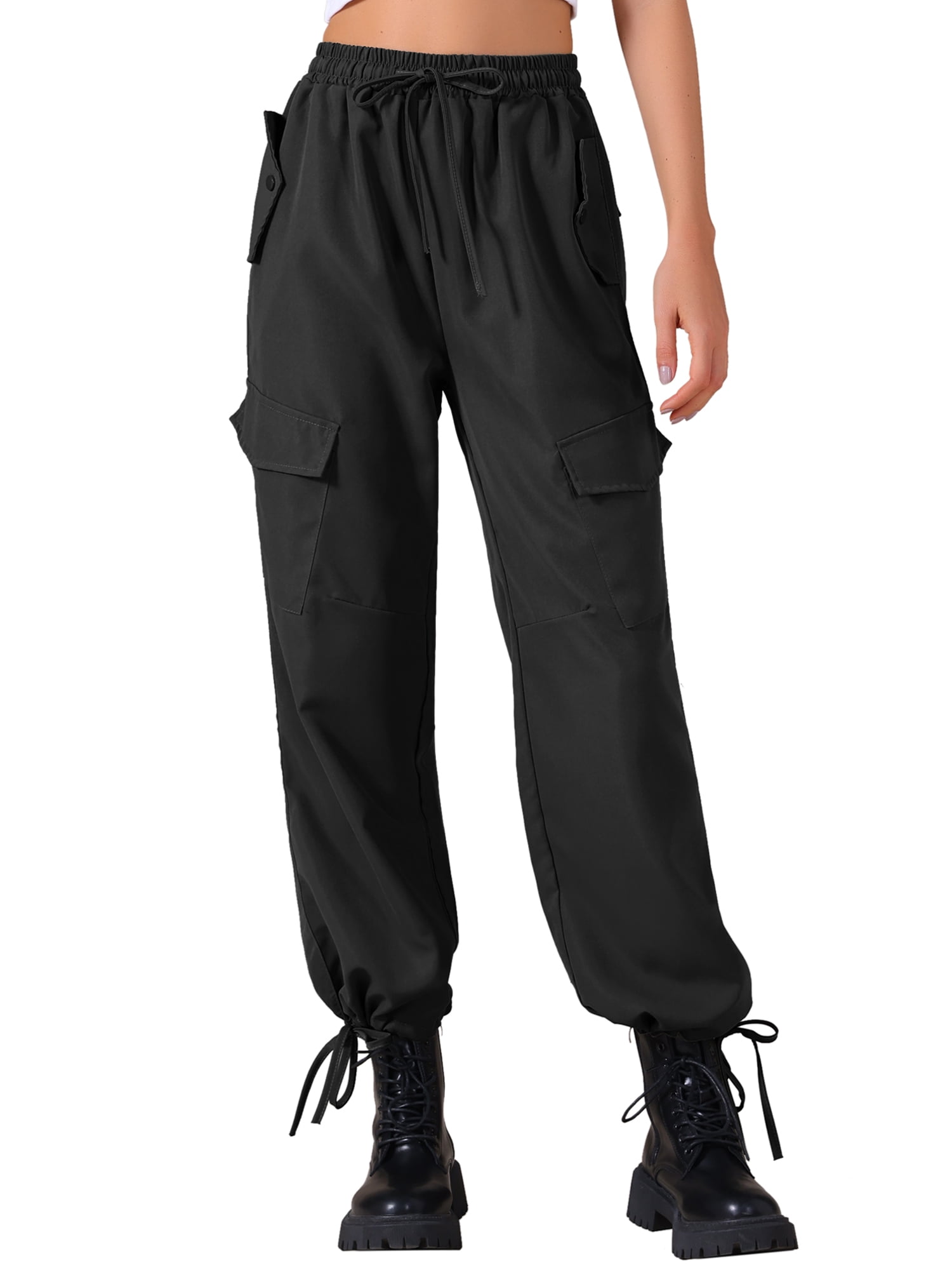 DARING DIVA Women's Cargo Pants with Pockets Casual Trousers Large Black