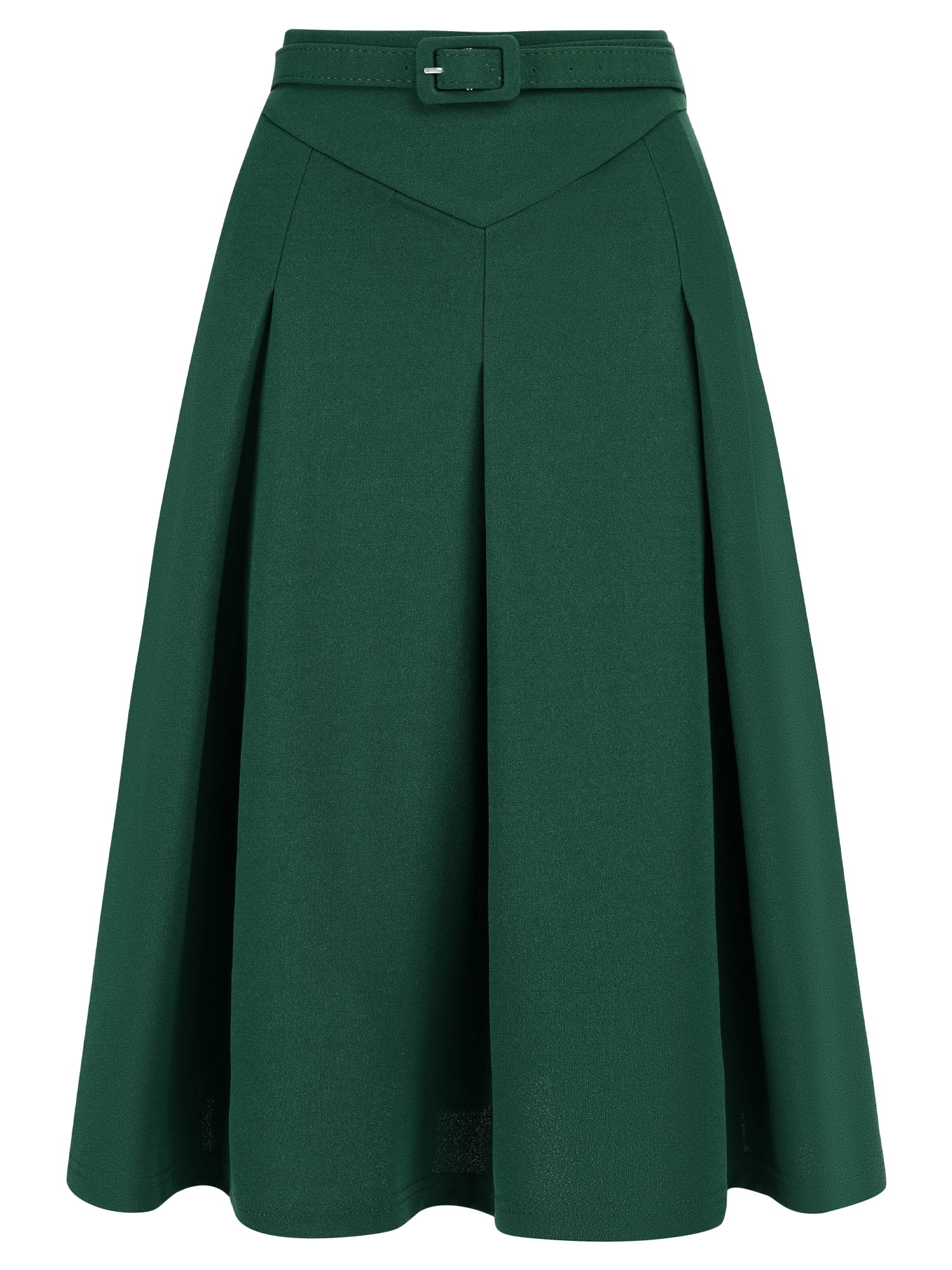 DARING DIVA Women's Casual Belted Waist Pleated Skater Short Skirts L Dark Green