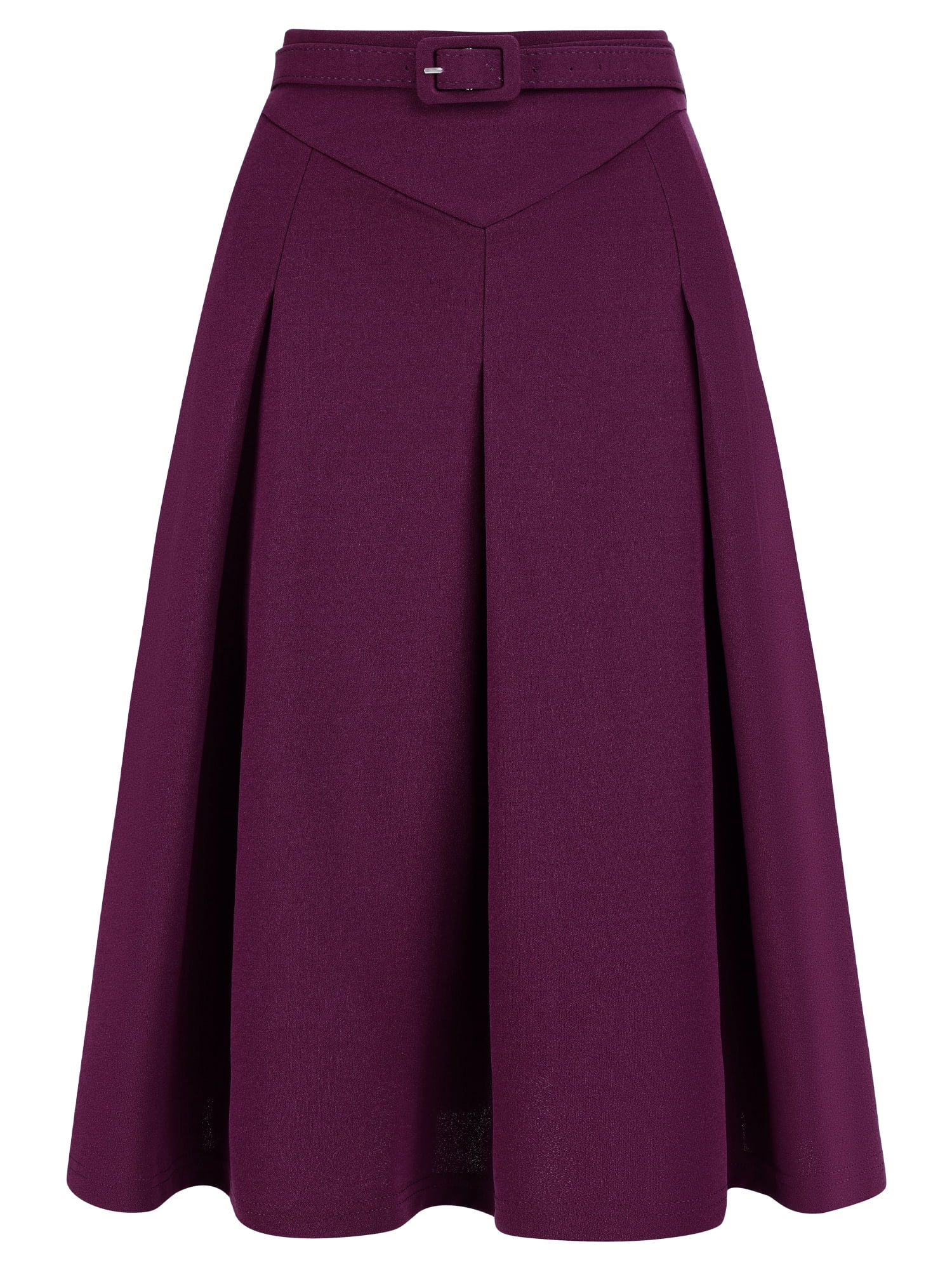 DARING DIVA Women's Casual Belted Waist Pleated Skater Short Skirts M Dark Purple
