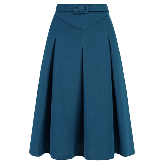 DARING DIVA Women's Casual Belted Waist Pleated Skater Short Skirts S Blue