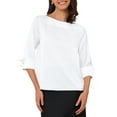 thumbnail image 1 of DARING DIVA Women's Casual Boat Neck 3/4 Sleeve Satin Blouse L White, 1 of 6